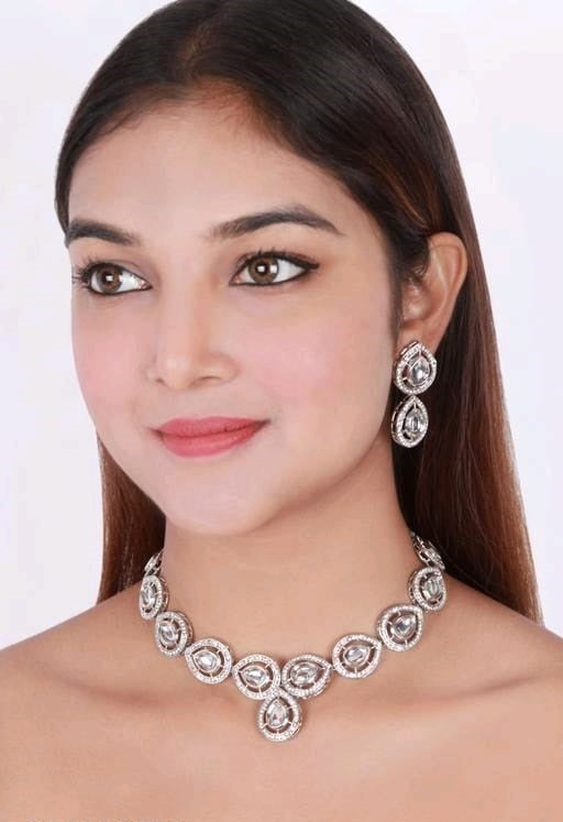American Diamond Oval Choker Necklace and Earrings Set