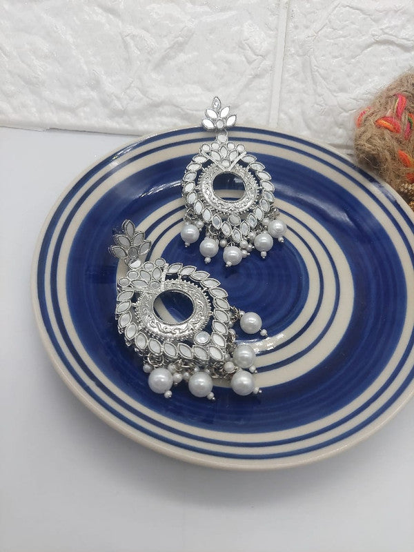 Mirror Work Oxidized Silver Earrings