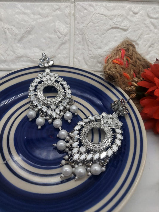 Mirror Work Oxidized Silver Earrings