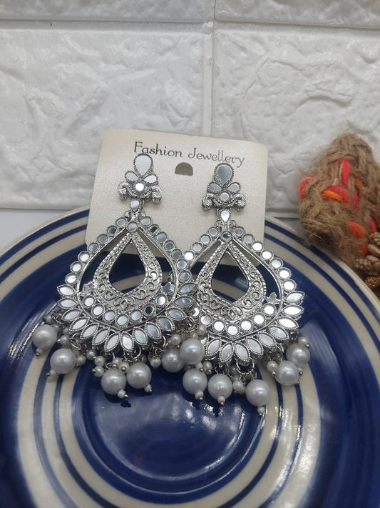 Exquisite Silver Oxidized Chandbali Earrings with Pearls