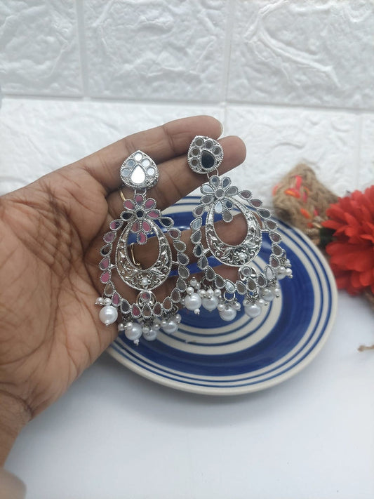 Vintage Oxidized Silver Earrings with Pearls – Perfect Gift for Her