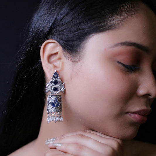 LC Jewelz Oxidized Silver Blue Earrings with Pearls