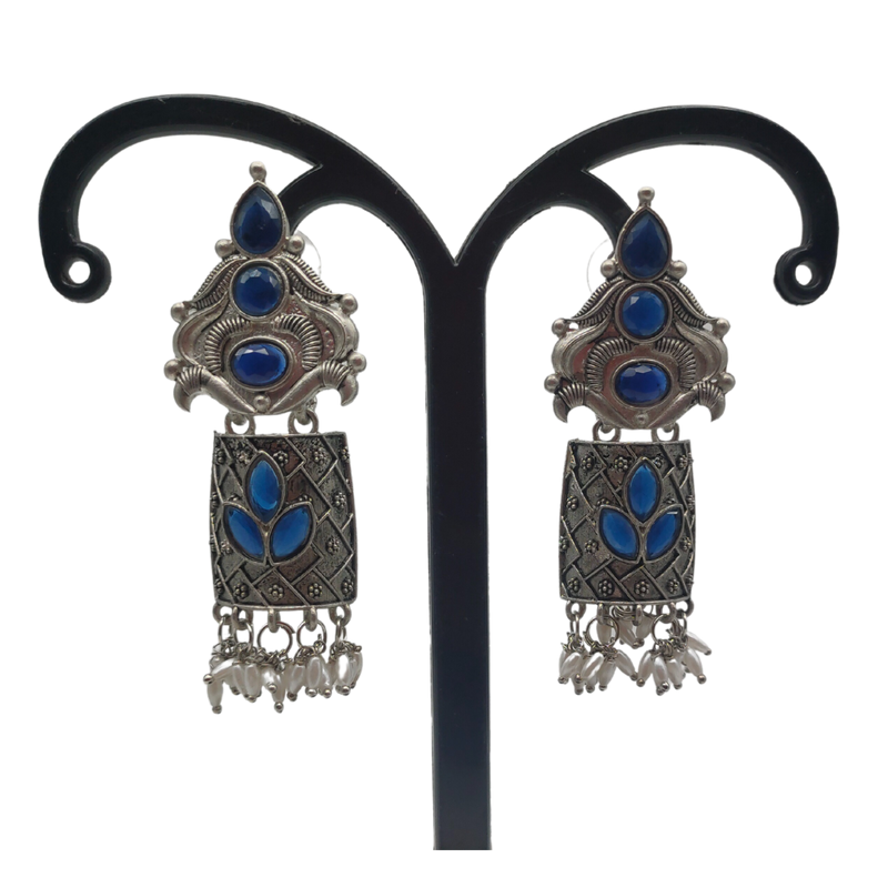 LC Jewelz Oxidized Silver Blue Earrings with Pearls