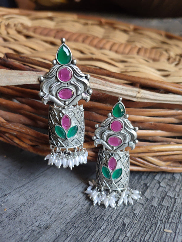LC Jewelz Oxidized Silver Blue Earrings with Pearls
