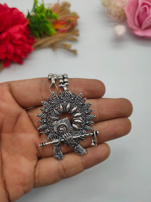 Krishna Flute Pendant Necklace and Peacock Drop Earrings Set
