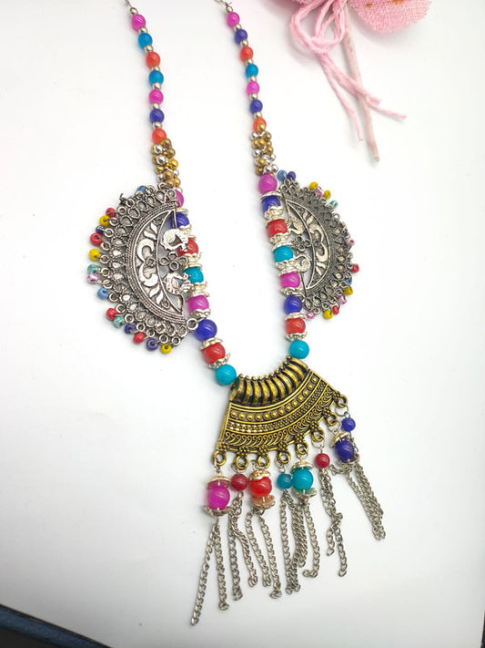 Exquisite Afghani Style Silver Oxidized Necklace Set