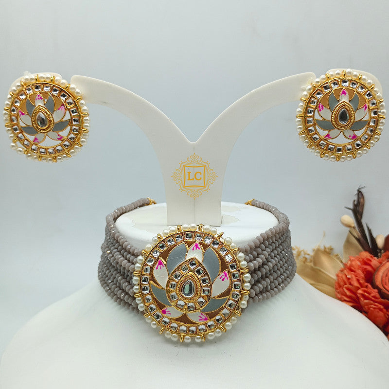 Meenakari & Beads Choker Necklace Set with Earrings