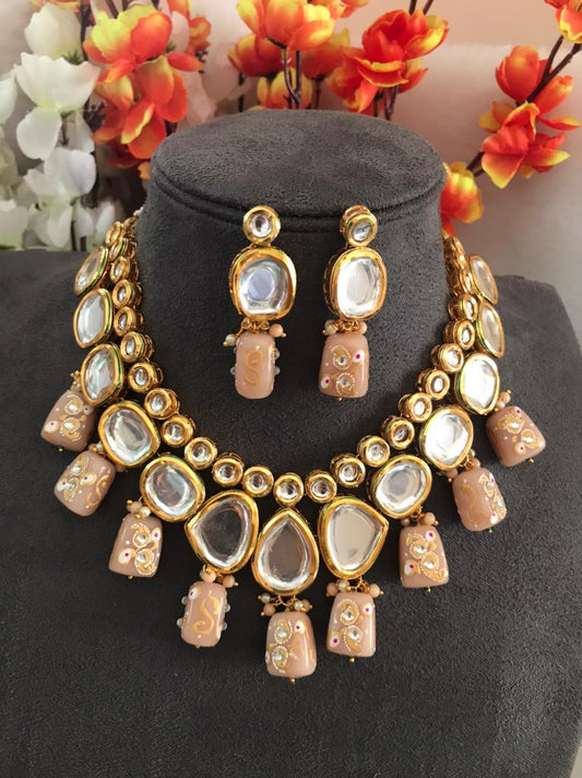 LC Traditional Gold-Plated Beads and Pearl Ball Studded Handcrafted Kundan Choker Necklace Set With Backside Meenakari