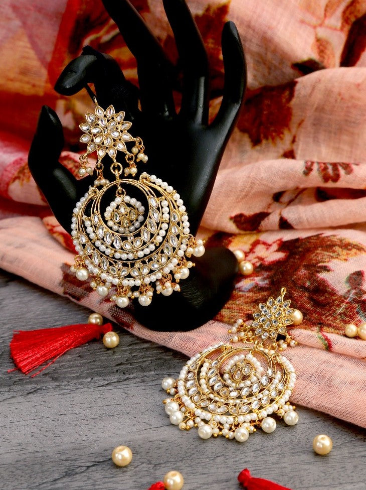 Gold Plated Traditional Handcrafted Beaded Big Chandbali Earrings