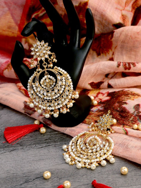 Gold Plated Traditional Handcrafted Beaded Big Chandbali Earrings