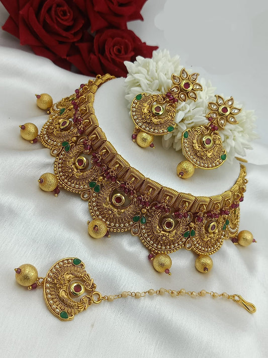 LC Gold Plated Wedding Jewellery Pearl Choker Necklace Set For Women