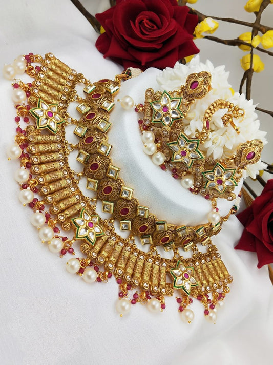 Handcrafted Choker Gold Plated Wedding Necklace Set For Girls and Women