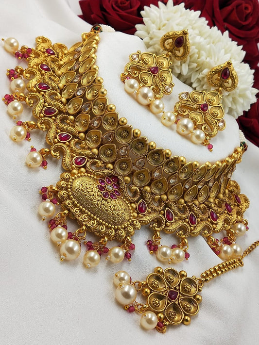 Traditional Maharashtrian Gold Plated Wedding Choker Jewellery Set