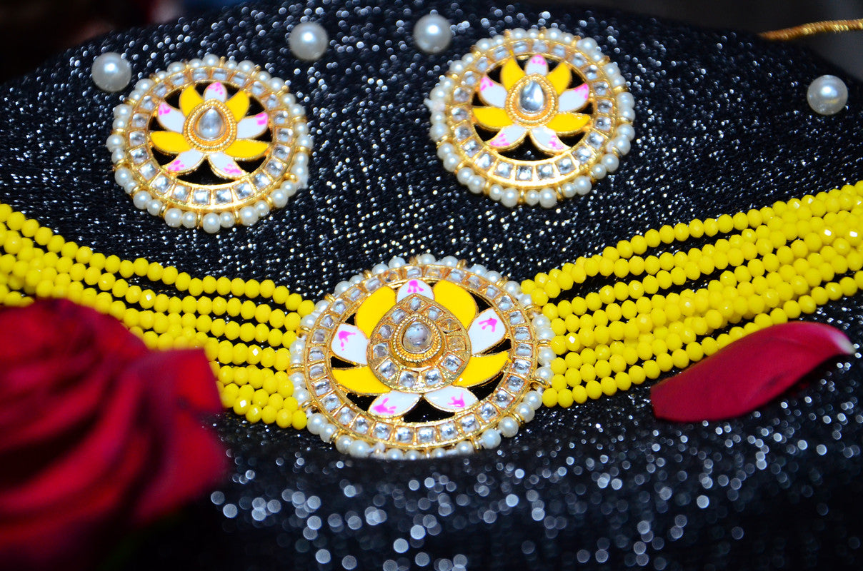 Meenakari & Beads Choker Necklace Set with Earrings