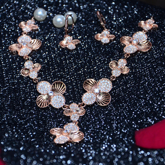 American Diamond Gold Jewellery Set With Earrings.