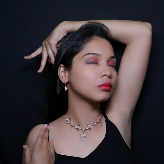 American Diamond Gold Jewellery Set With Earrings.