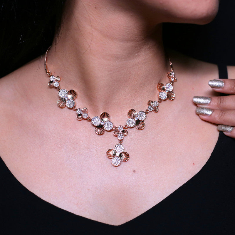 American Diamond Gold Jewellery Set With Earrings.