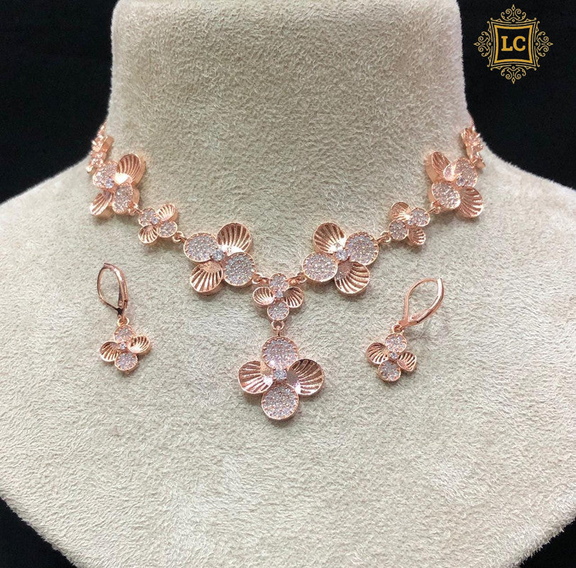 American Diamond Gold Jewellery Set With Earrings.