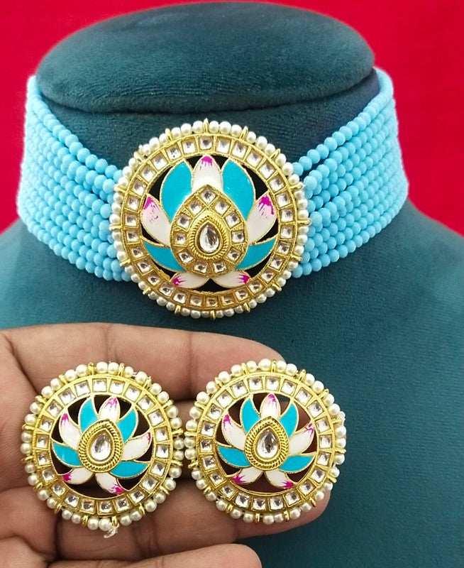 Meenakari & Beads Choker Necklace Set with Earrings