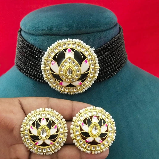 Meenakari & Beads Choker Necklace Set with Earrings