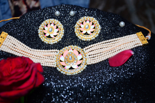 Meenakari & Beads Choker Necklace Set with Earrings