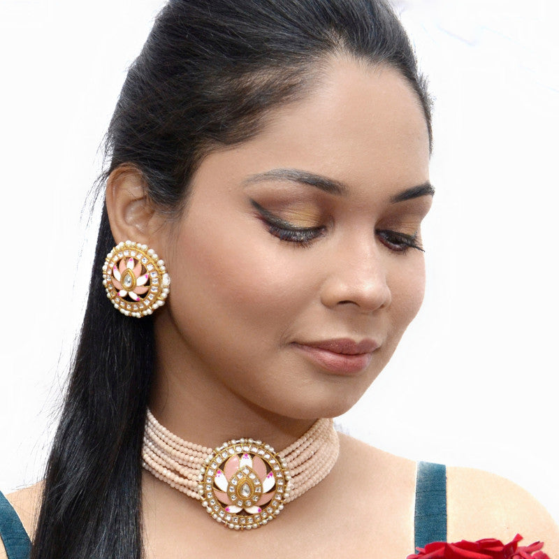 Meenakari & Beads Choker Necklace Set with Earrings