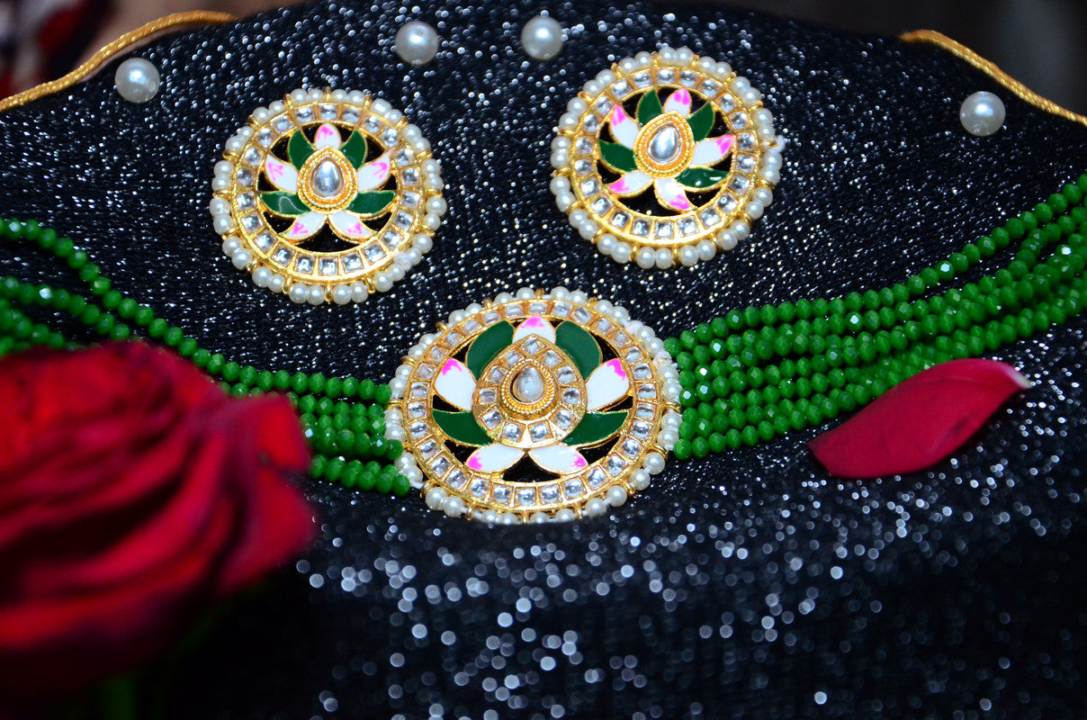 Meenakari & Beads Choker Necklace Set with Earrings