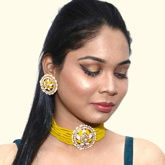 Meenakari & Beads Choker Necklace Set with Earrings