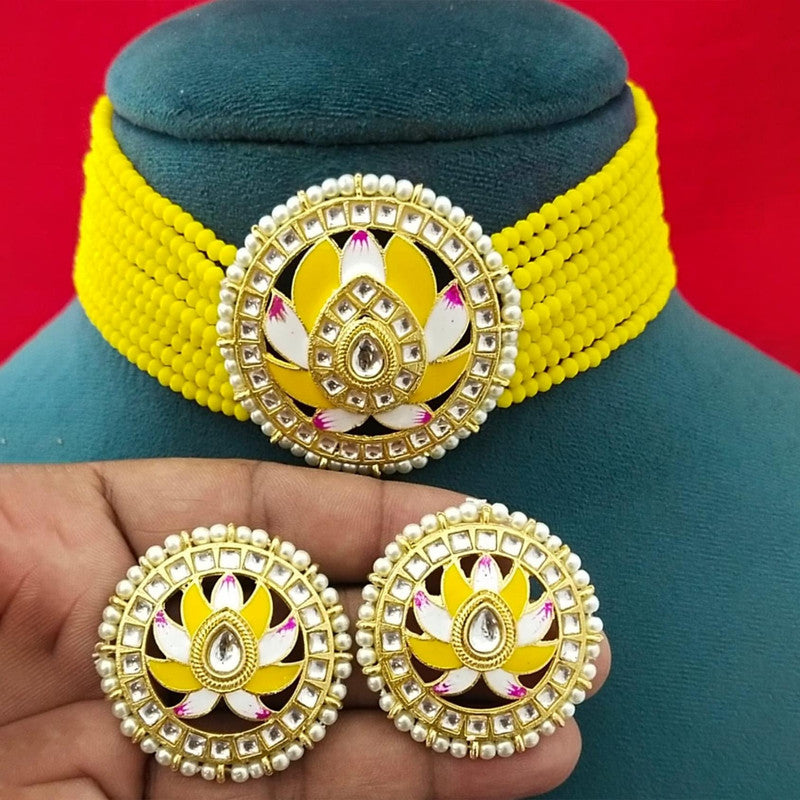 Meenakari & Beads Choker Necklace Set with Earrings