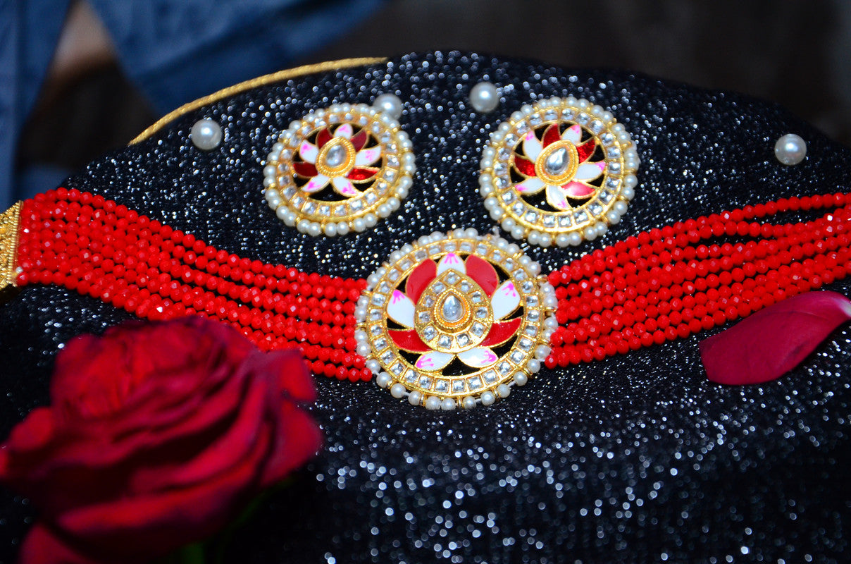 Meenakari & Beads Choker Necklace Set with Earrings