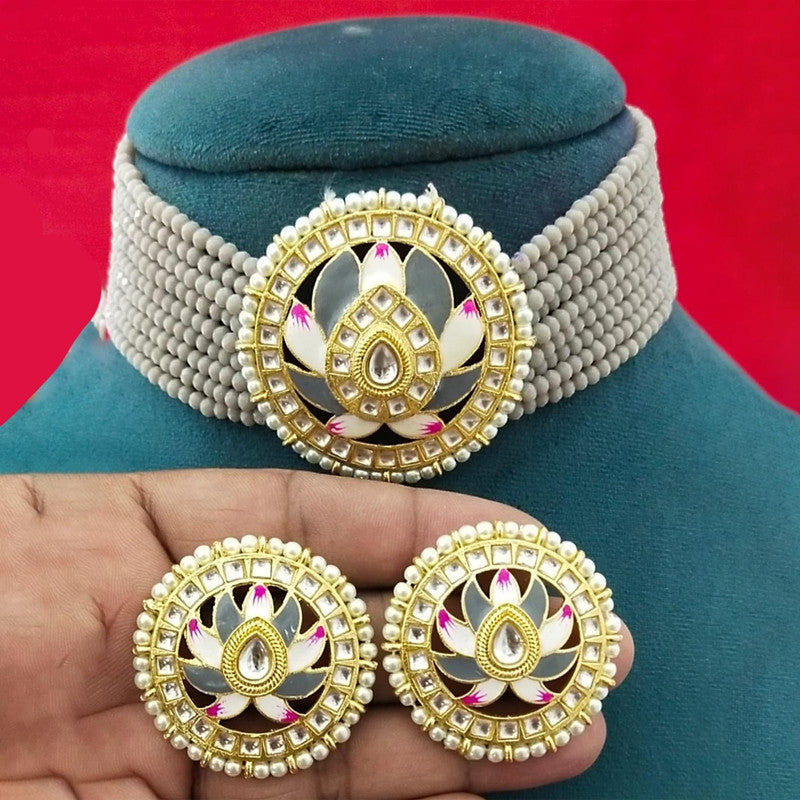 Meenakari & Beads Choker Necklace Set with Earrings