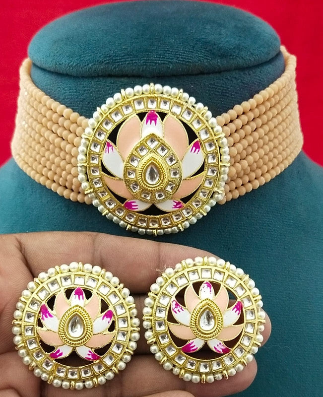 Meenakari & Beads Choker Necklace Set with Earrings