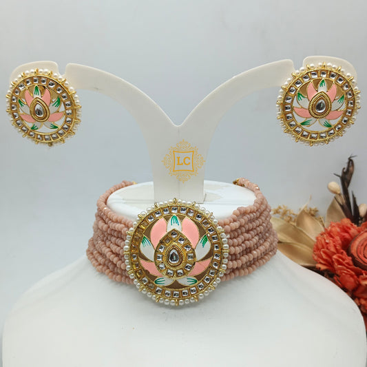 Buy Meenakari & Beads Choker Necklace Set with Earrings