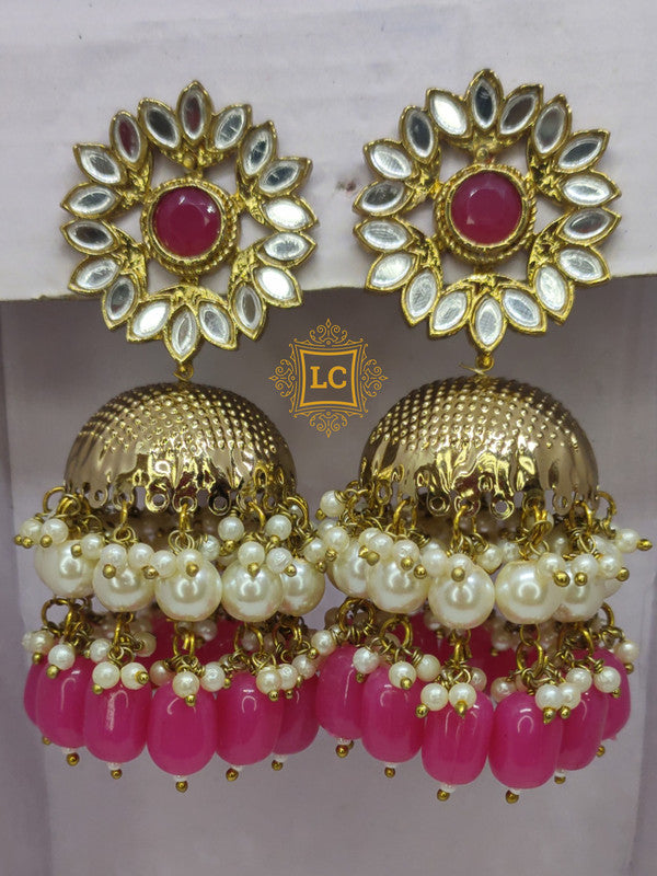 Sparkling Kundan Gold Plating Jhumka Earrings.