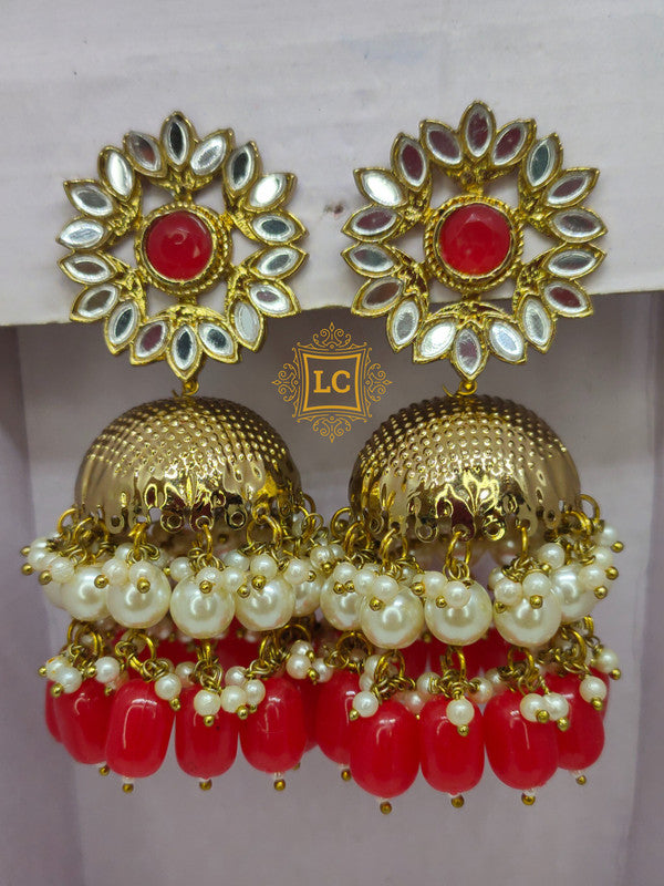 Sparkling Kundan Gold Plating Jhumka Earrings.