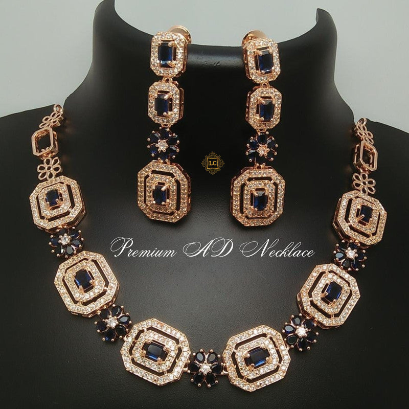 American Diamond Rose Gold Jewellery Set With Earrings.