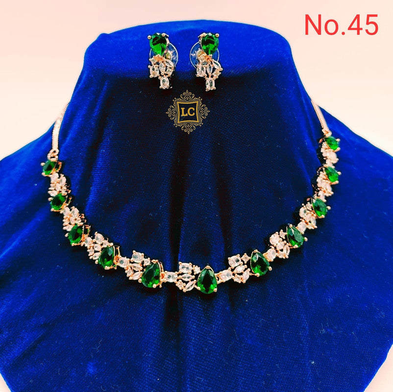American Diamond Rose Gold Jewellery Set With Earrings.