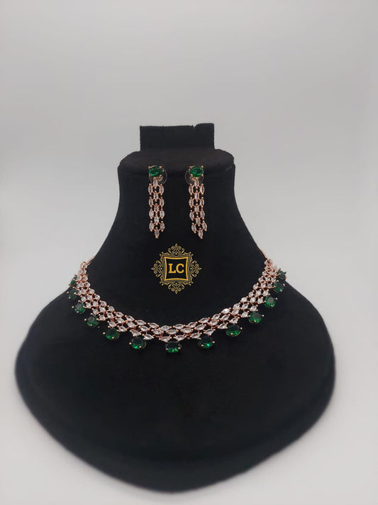 American Diamond Rose Gold Jewellery Set With Earrings.