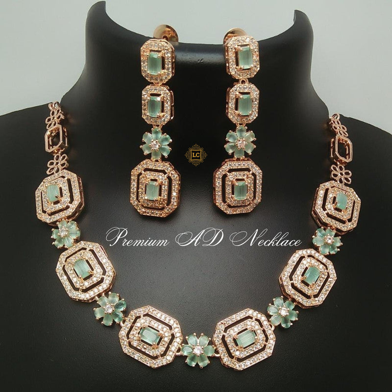 American Diamond Rose Gold Jewellery Set With Earrings.