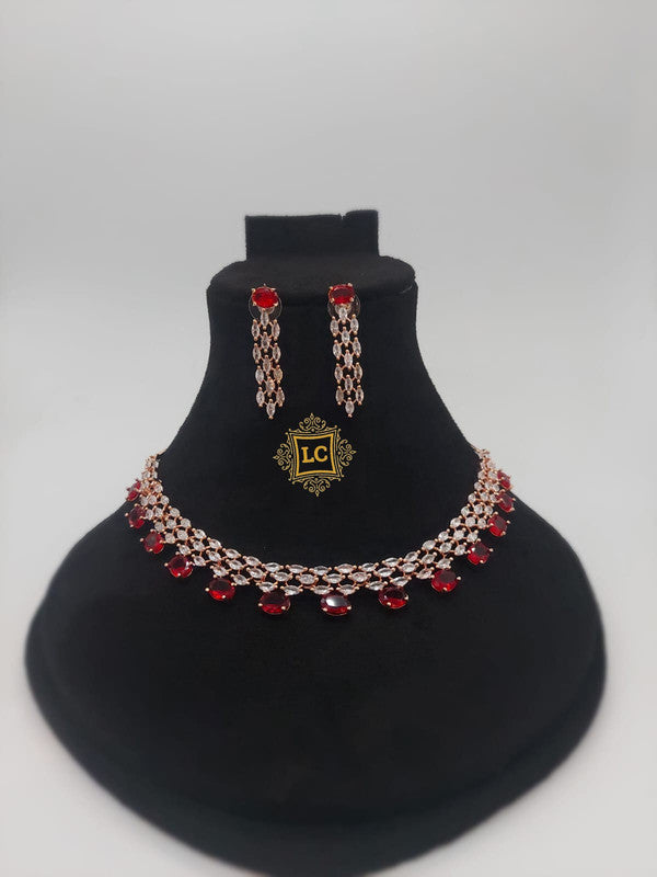 American Diamond Rose Gold Jewellery Set With Earrings.