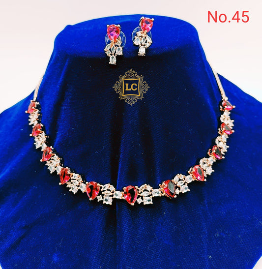 American Diamond Rose Gold Jewellery Set With Earrings.