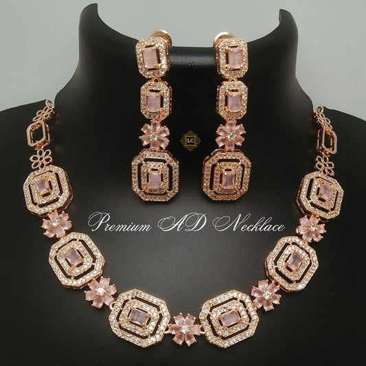 American Diamond Rose Gold Jewellery Set With Earrings.