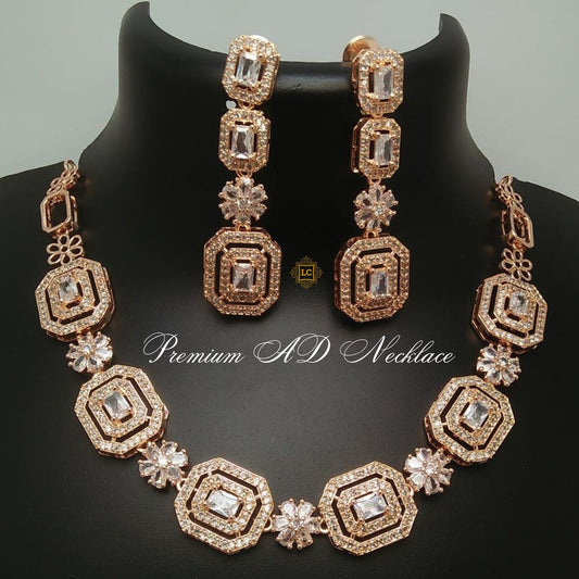 American Diamond Rose Gold Jewellery Set With Earrings.