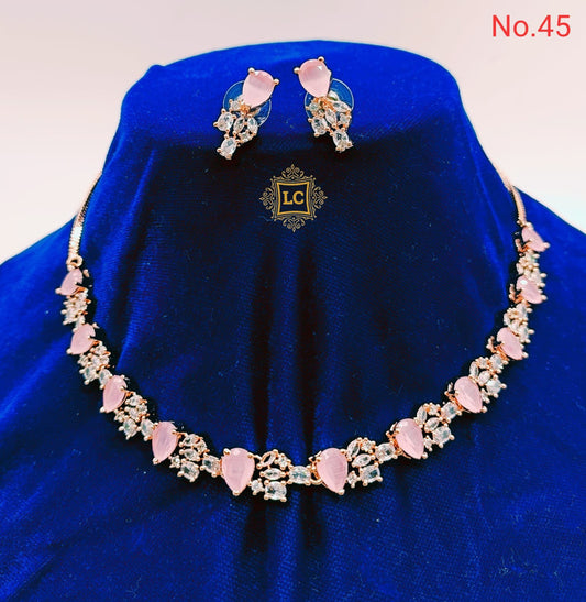 American Diamond Rose Gold Jewellery Set With Earrings.