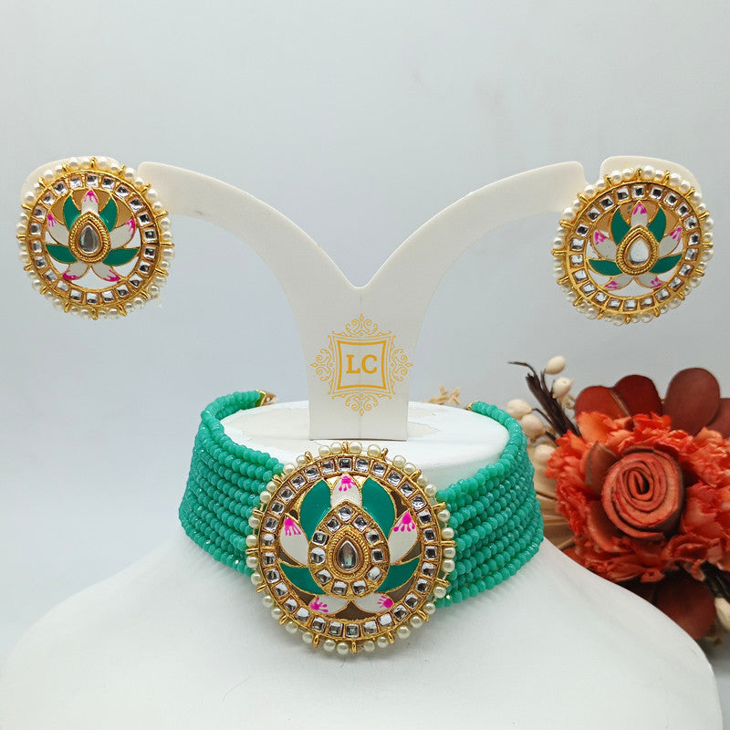 Meenakari & Beads Choker Necklace Set with Earrings