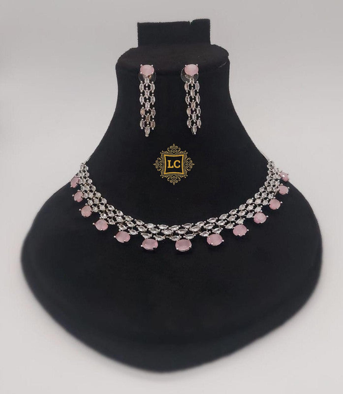 American Diamond Silver Jewellery Set With Earrings.