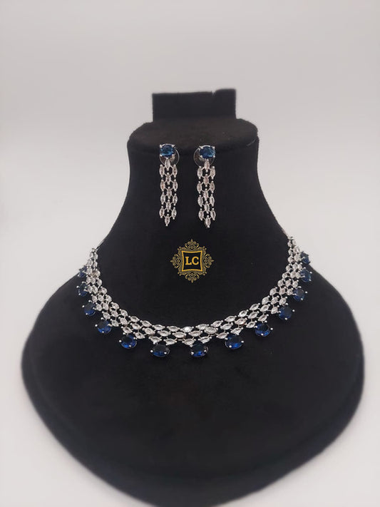 American Diamond Silver Jewellery Set With Earrings.