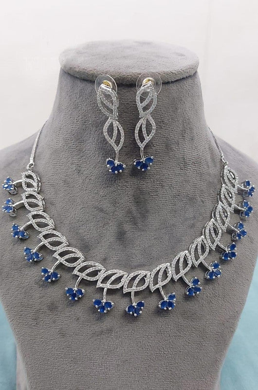 American Diamond Silver Jewellery Set With Earrings.
