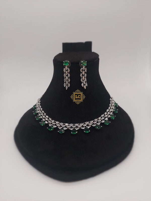 American Diamond Silver Jewellery Set With Earrings.