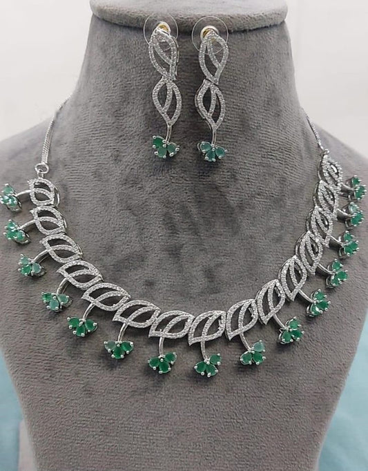 American Diamond Silver Jewellery Set With Earrings.